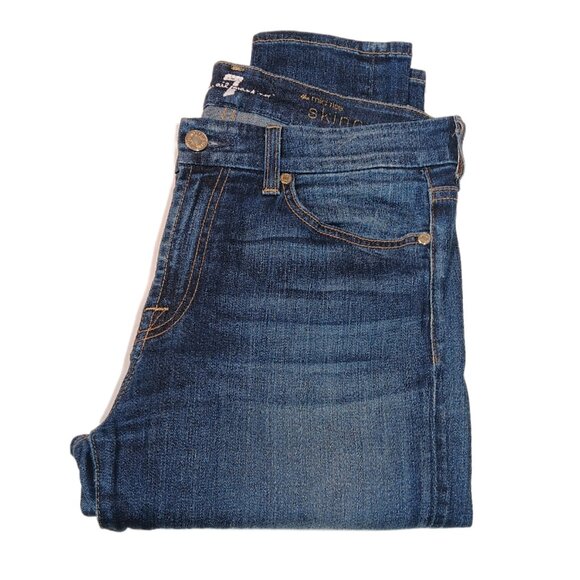 7 For All Mankind Distressed Mid Rise Skinny Jeans Dark Wash Size 29 - Picture 3 of 4